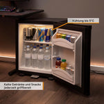 TZS First Austria - Mini Kühlschrank 30L komplett lautlos - Kleiner Minikühlschrank, wechselbarer Türanschlag & Innenbeleuchtung - Minibar für Camping, Büro, Schlafzimmer & Hotel - Mattschwarz