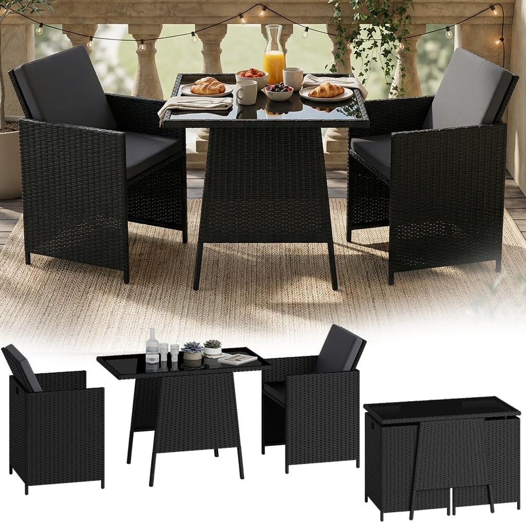 STEELSØN Xenara Essgruppe 3-teilig, 2 Personen, Schwarz/Anthrazit, Rattan