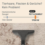 THOMAS Aqua+ PET & Family – Aspiradora potente de 1700 W para pelo de mascota – Aspiradora en seco y húmedo – Limpiadora de tapicería y aspiradora con función de fregado para alfombras, sofás, tapicerías y colchones