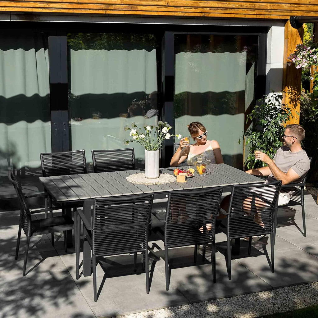 di volio Gartentisch Drena ausziehbar 160x210 cm, wetterfester Aluminium-Terrassentisch in Holzoptik, Stabiler Outdoor-Esstisch für Garten Terrasse Balkon (Grau)