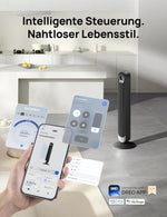 Dreo Smart 20dB DC Motor Turmventilator Leiser, 11M Windentfernung Ventilator mit Fernbedienung,9 Stufen 4 Modi, 90° Oszillierender Standventilator mit Sprachteuerung für Schlafzimmer, 12H Timer