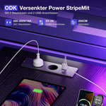 Escritorio en esquina ODK con 4 cajones de tela, escritorio en forma de L reversible de 140x80 cm con 2 enchufes y 2 puertos de carga USB, escritorio gaming en forma de L con LED y soporte para monitor para oficina en casa, negro