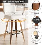 Juego de 2 taburetes de bar giratorios con respaldo, altura de asiento de 65 cm, piel sintética y madera maciza, diseño de mediados de siglo con 4 patas y reposapiés, sillas de bar para cocina y bar en color beige