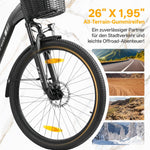 Bicicleta eléctrica ttgo de 26 pulgadas para hombre y mujer, con batería de 36V 14,5Ah/18Ah, autonomía de 60–120 km, bicicleta urbana, pantalla LCD, 6/7 velocidades, cuadro de aluminio, bicicleta eléctrica con cesta