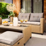 Set de muebles de jardín de poliratán Firenze de di volio - Conjunto lounge con sofá doble, 2 sillones, 2 taburetes y mesa - Set de muebles de jardín con aspecto de ratán, incluye una manta de forro polar