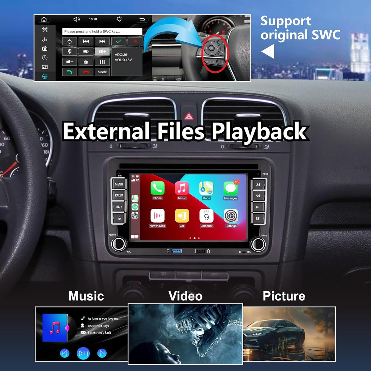 HLLECARMO Autorradio para VW Golf 5/6, pantalla táctil IPS de 7 pulgadas compatible con CarPlay y Android Auto para VW Polo 5 Jetta Passat Touran, con Bluetooth/AM/FM/SWC/USB/DSP/RDS/Mirror Link/Canbus