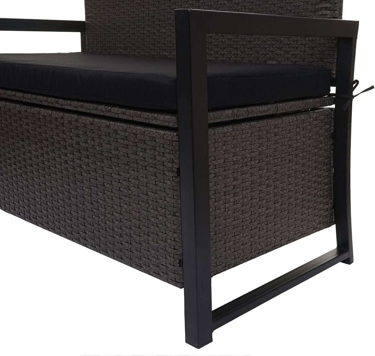 Banco de jardín Mendler Poly-Rattan 2 plazas HWC-F39AM, banco arcón, compartimento de almacenamiento con cojín - gris, cojines negros