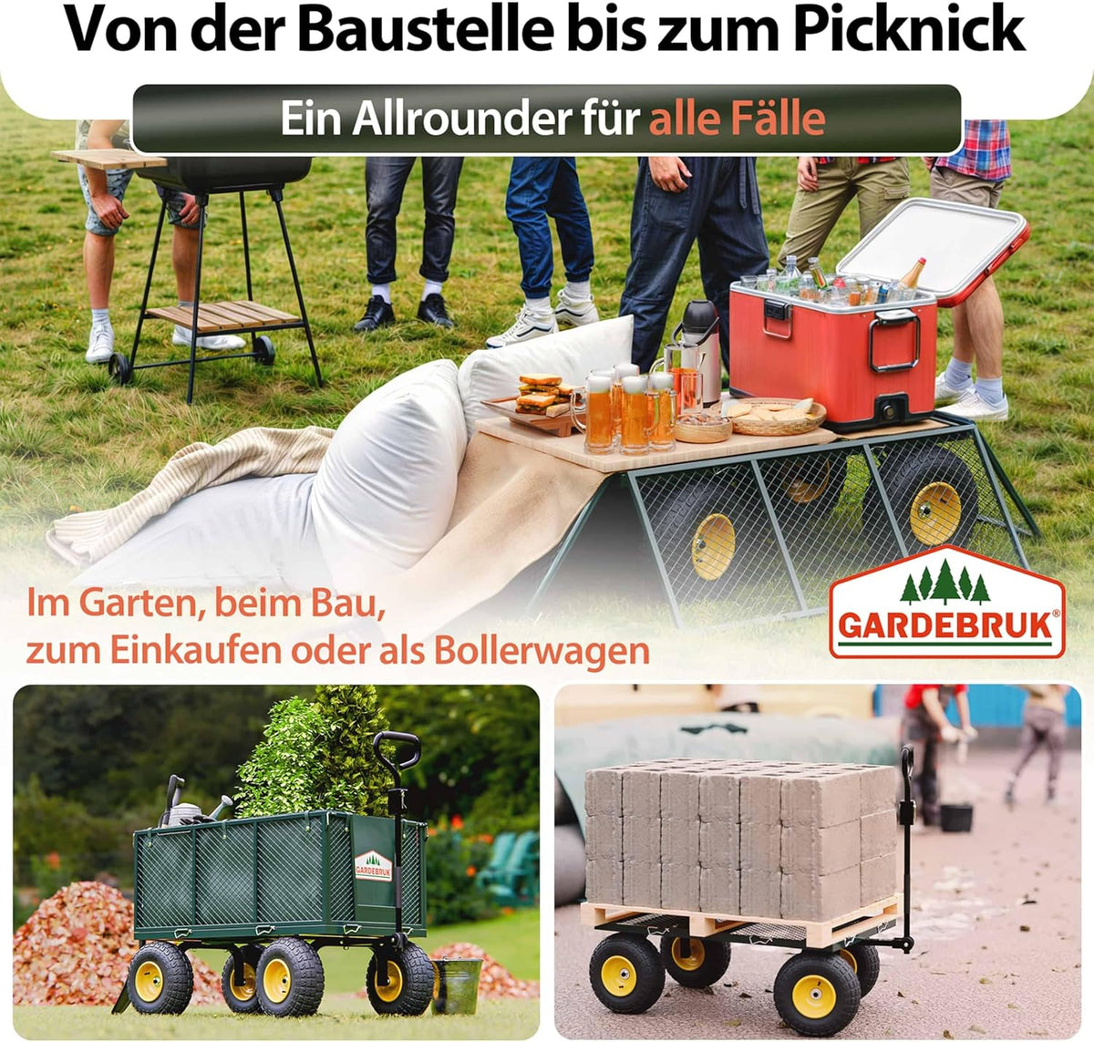 GARDEBRUK® Bollerwagen 550kg Belastbar Klappbar Stabil Herausnehmbare Plane Gerätewagen Handwagen Garten Gartenkarre Gartenwagen Transportwagen Karre