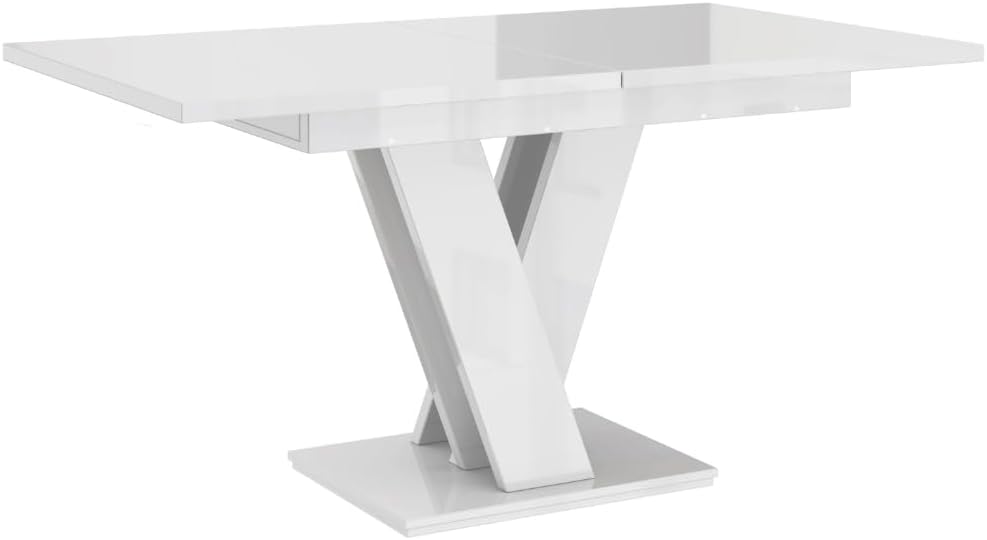 Malvi - Esstisch Ausziehbar auf 160 cm - 120x80x75 cm - Modern - Dinner Table - Esszimmertisch - Tisch für Esszimmer, Wohnzimmer - Ausziehtisch - Weiß Hochglanz