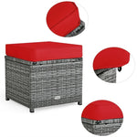 Conjunto de muebles de comedor para patio de 7 piezas de ratán con sofá seccional, mesa de comedor, otomanas y cojines