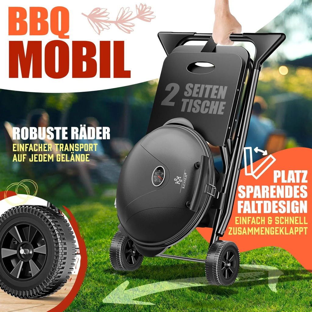 KESSER Parrilla eléctrica 2 en 1 de sobremesa y con soporte, 2400 W, termostato, revestimiento antiadherente, para interior y exterior