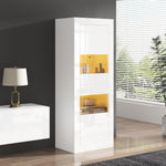 Vitrina Merax, vitrina de cristal, armario con iluminación LED, armario alto en blanco brillante con 2 estantes de cristal ajustables, vitrina para colecciones, estantería para salón, dormitorio, oficina, 161 cm