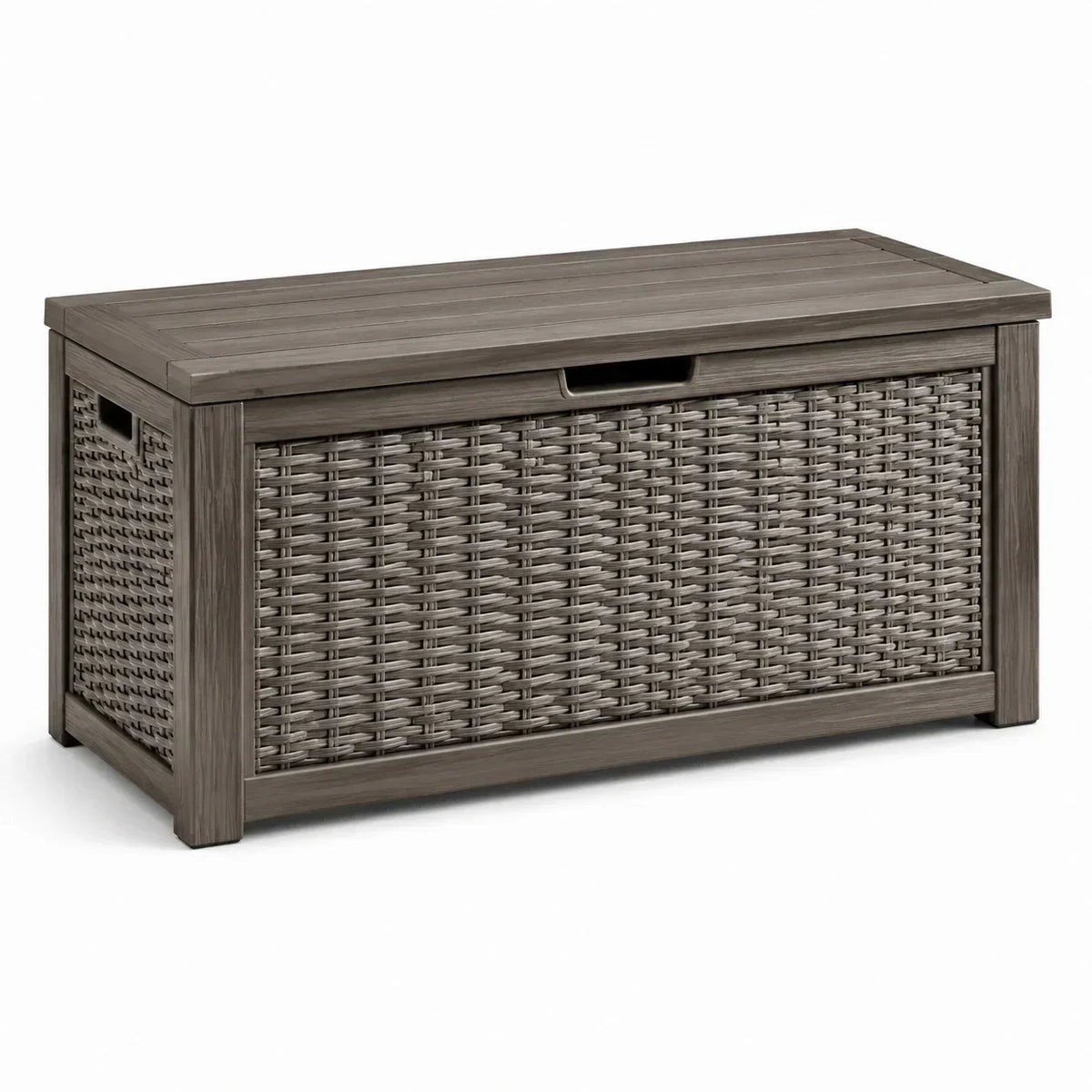 Caja de almacenamiento de polirratán y madera gris 120x50x60cm