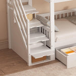 Cama alta Merax 90x200cm, litera infantil para 2 niños, cama casita con escalera, almacenaje y cajones, cama tipo casa del árbol con ventana y techo, protección anticaídas y somier, pino+MDF, sin colchón, blanca