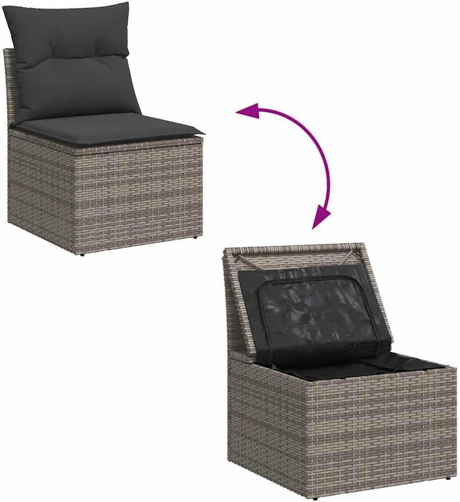 vidaXL 5-TLG. Garten-Sofagarnitur mit Kissen Grau Poly Rattan Akazie, Outdoor Sofagarnitur, Gartensofa Set, Lounge Set, Sofagarnitur Terrasse