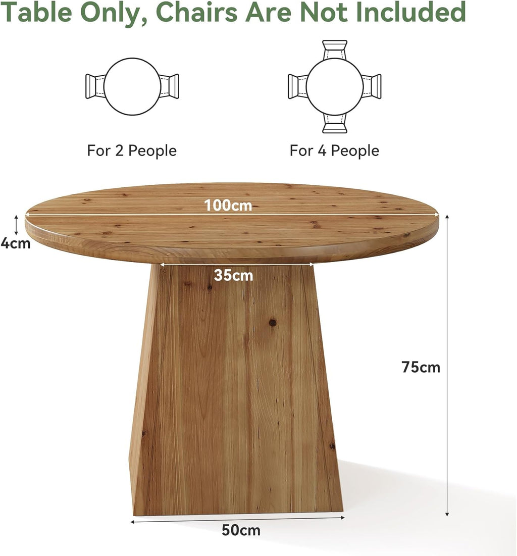 Mesa de comedor de madera maciza para 4 personas, pequeña mesa de cocina redonda con tablero reforzado y base estable para comedor, sala de estar, cocina, 100 x 75 cm, estilo rústico (solo mesa)