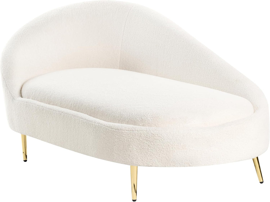 Chaiselongue Beliani izquierda bouclé crema blanco acolchado con estructura de metal dorado Valreas