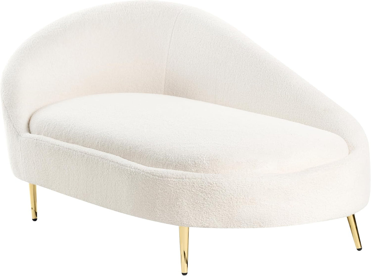 Chaiselongue Beliani izquierda bouclé crema blanco acolchado con estructura de metal dorado Valreas