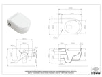 Inodoro con bidet suspendido SSWW sin reborde, 52 cm, boquilla de acero inoxidable, asiento de duroplast con cierre suave, revestimiento nano, agua fría y caliente