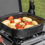BRUNNER: Hornillo de camping de mesa 2 en 1 de 2 fuegos de acero inoxidable, parrilla de gas y hornillo de gas - POWERKOOK 50mbar con 1 cacerola + 1 plancha para asar, con regulador de gas y manguera de  gas