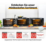Minihorno TZS First Austria 60 L 2000 W, horno para pizza, 230 °C, 6 modos, temporizador de 60 min, 4 alturas de inserción, bandeja de horno, rejilla, asador giratorio, A++