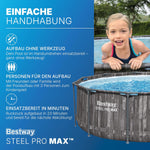 Set de piscina con estructura Bestway Steel Pro MAX con bomba de filtro Ø 366 x 100 cm, efecto madera (roble pantanoso), redonda