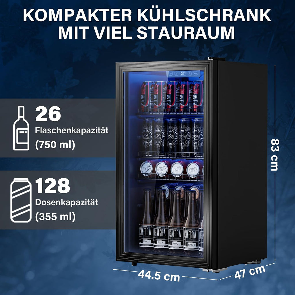 Refrigerador de bebidas Airfish de 90 l con frente de cristal, mininevera con estantes ajustables: para 128 latas, cerveza, vino y bebidas; ideal para el hogar, bar y oficina