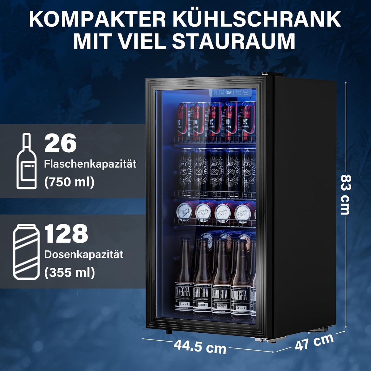 Refrigerador de bebidas Airfish de 90 l con frente de cristal, mininevera con estantes ajustables: para 128 latas, cerveza, vino y bebidas; ideal para el hogar, bar y oficina
