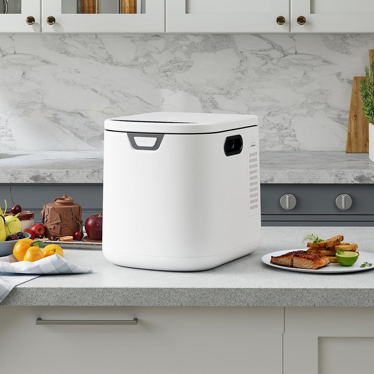 Compostador eléctrico Fullwatt 4.2L, compostador eléctrico inodoro de secado rápido con 2 filtros de carbono, cubo de compostaje y pantalla LED para materia orgánica y restos de comida, autolimpiable