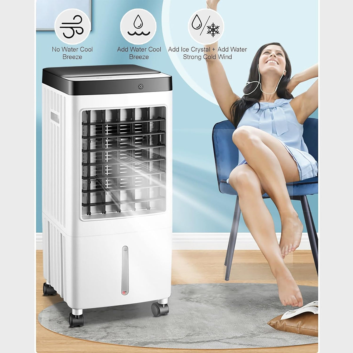 Tragbare Klimaanlage mit Fernbedienung, 3-in-1-Verdunstungsluftkühler, 7-Stunden-Timer für Zuhause, Büro, Schlafzimmer, Küche