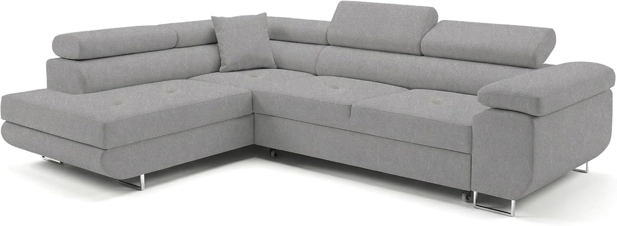 Ecksofa mit Schlaffunktion PASTI L-Form, Sofa Couch mit Bettkasten, 3-Sitzer Eckcouch, Schlafsofa für Wohnzimmer, Big Sofa Couch mit Schlaffunktion (Easy Clean Hellgrau, Ottomane Links)
