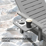 Outsunny Set de 2 tumbonas de jardín con mesa auxiliar, aspecto de madera, respaldo ajustable en 5 posiciones, silla de jardín resistente a la intemperie, carga máx. 120 kg, para jardín, exterior, playa, gris oscuro