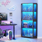 Vitrina esquinera BROTTAR con puertas de cristal, estantería esquinera alta de 165 cm con iluminación LED de 3 colores, armario expositor de 4 niveles con sensor inteligente para salón, dormitorio u oficina, negro