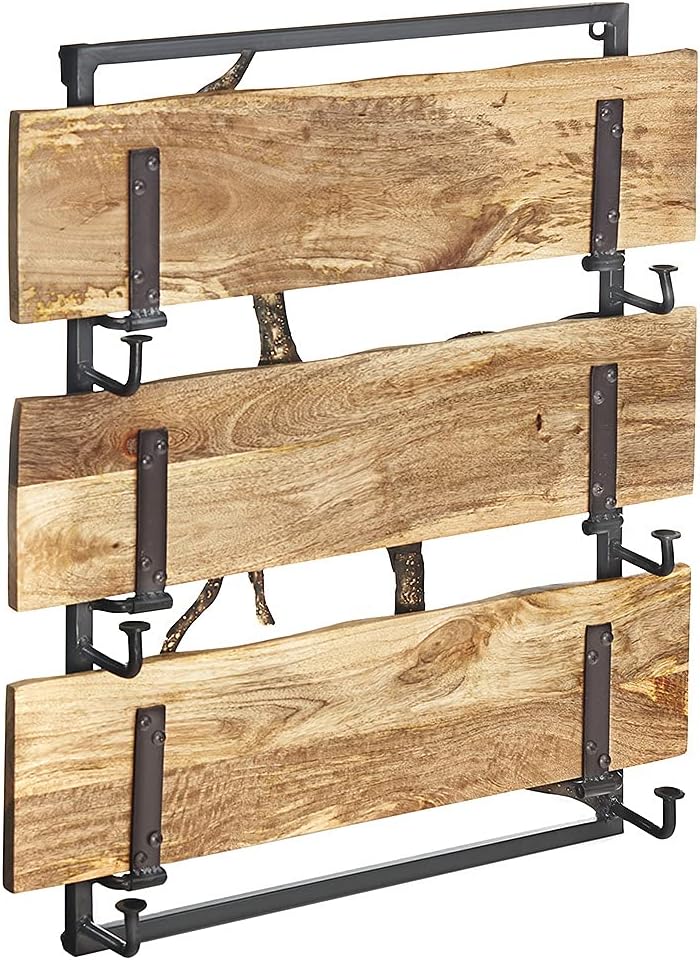 Estantería de pared Kobolo - Rama de árbol - 3 estantes - 59x20x66 cm - de hierro y madera