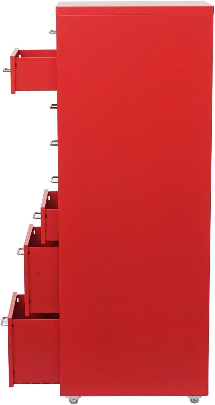Mendler Cajonera Boston T851AM, archivador de acero, 110x28x41cm 8 cajones - rojo