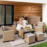 Set de muebles de jardín de poliratán Firenze de di volio - Conjunto lounge con sofá doble, 2 sillones, 2 taburetes y mesa - Set de muebles de jardín con aspecto de ratán, incluye una manta de forro polar