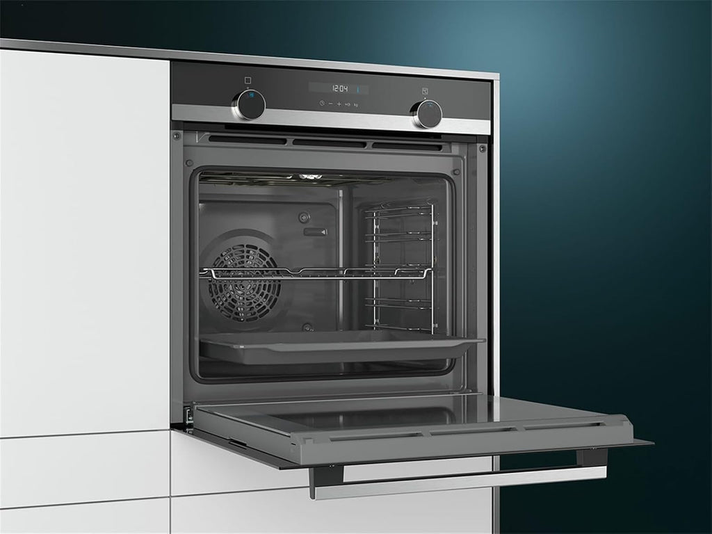 Horno eléctrico empotrable Siemens HB517ABS0 iQ500, acero inoxidable, cookControl10, precalentamiento rápido, aire caliente 3D plus, negro