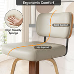 Juego de 2 taburetes de bar giratorios con respaldo, altura de asiento de 65 cm, piel sintética y madera maciza, diseño de mediados de siglo con 4 patas y reposapiés, sillas de bar para cocina y bar en gris beige