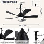 Ventilador de techo para exteriores con luz IP65 resistente al agua, 106 cm, silencioso, con iluminación y mando a distancia, regulable, 6 velocidades, temporizador, lámpara con ventilador para terraza y cenador, negro
