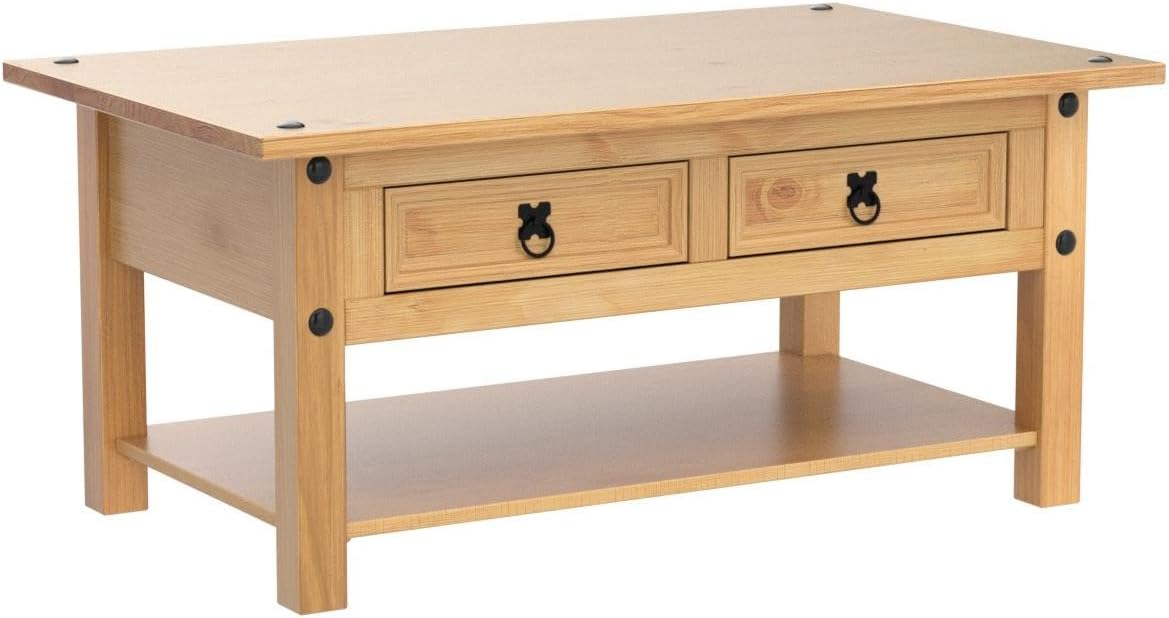 CARO-Möbel IDIMEX Couchtisch Salsa, Massivholz Kiefer, Zwei Schubladen und Ablage, Natur