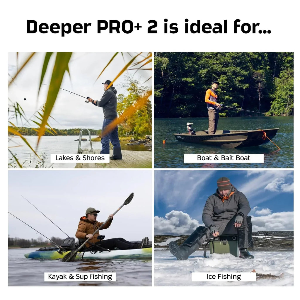 Deeper Smart Sonar Pro+ 2 buscador de peces con ecosonda y profundímetro, transmisor GPS para kayak, embarcación o pesca en hielo, incl. aplicación