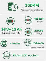 Bicicleta eléctrica de 26" para adultos, bicicleta eléctrica de 7 velocidades con batería intercambiable de 36V 13Ah, 25 km/h y autonomía de 80-100 km para viajeros urbanos