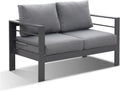 Sofá de jardín LANOX, conjunto de muebles de exterior de 2 plazas de aluminio, 128×65×66 cm, incluye cojines de asiento y respaldo, sofá de jardín resistente a la intemperie para balcón, terraza y jardín, gris