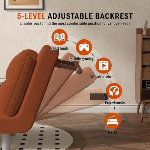 1-Sitzer, umwandelbar, Schlafsofa, 3-in-1 Schlafsessel Klappbett für Kleine Räume 5-Stufen Rückenlehne, mit Kissen, Armlehnen und Füßen aus Metall,C,W65cm