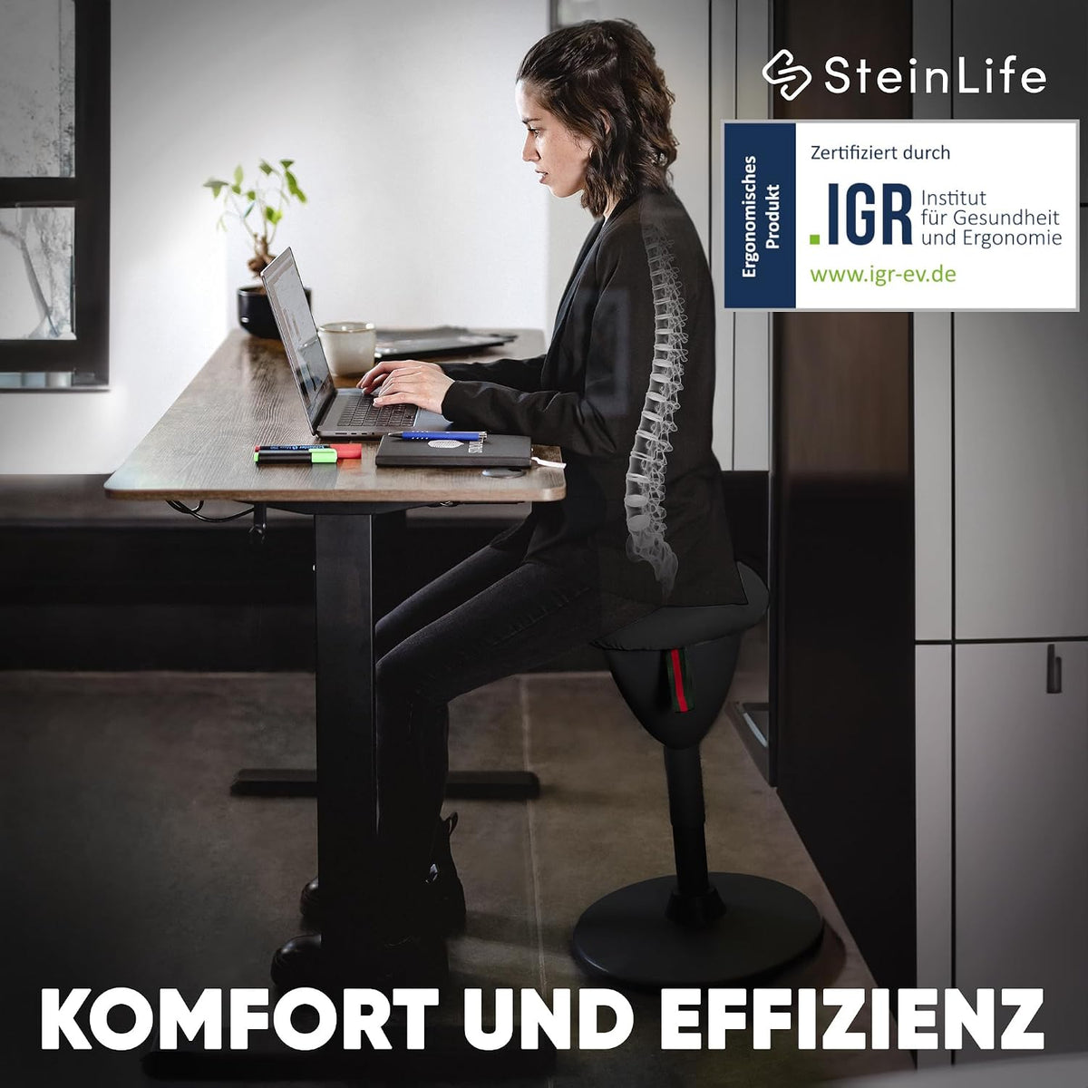 Taburete de oficina ergonómico [GANADOR DEL TEST] Taburete de pie regulable en altura [58-83 cm] Taburete ergonómico para oficina [efecto oscilante] Taburete oscilante Taburete de asiento | Taburete de trabajo antideslizante redondo