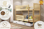 Interbeds Litera 200x90 cm Cama alta Cama doble con cajón Cama de madera de pino Cama infantil Cama juvenil con somier y barrera de seguridad (tono natural, 200x90)