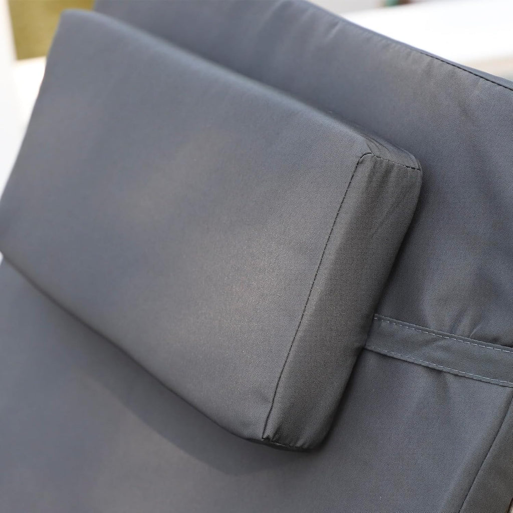 Tumbona de jardín, hamaca de ratán con espacio de almacenamiento y respaldo reclinable, mueble de jardín móvil con cojín, poliratán y metal, 200 x 75 x 30-92 cm (beige/gris oscuro)