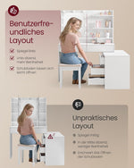 Colección VASAGLE Kailyn - Tocador con espejo e iluminación LED, mesa de maquillaje con 9 bombillas, 8 cajones, 3 estantes, 3 colores de luz, recto o en forma de L, blanco nube RDT140WB01