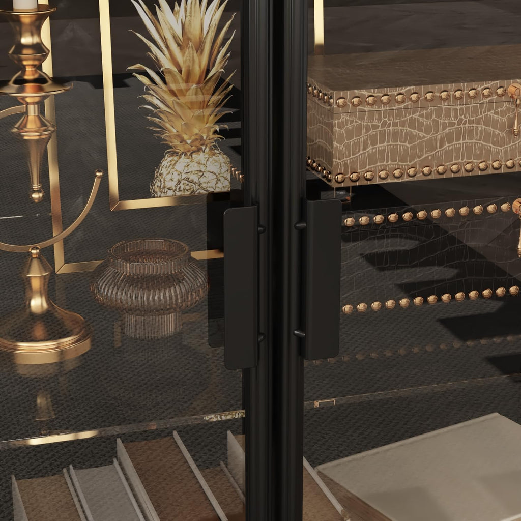 Caldion Modernes Glasvitrine mit LED-Beleuchtung,140×40×75cm,Vitrinenschrank aus gehärtetem Glas und MDF,Eisen, Glasschrank mit 3-Farbiger Beleuchtung, für Wohnzimmer,Büro