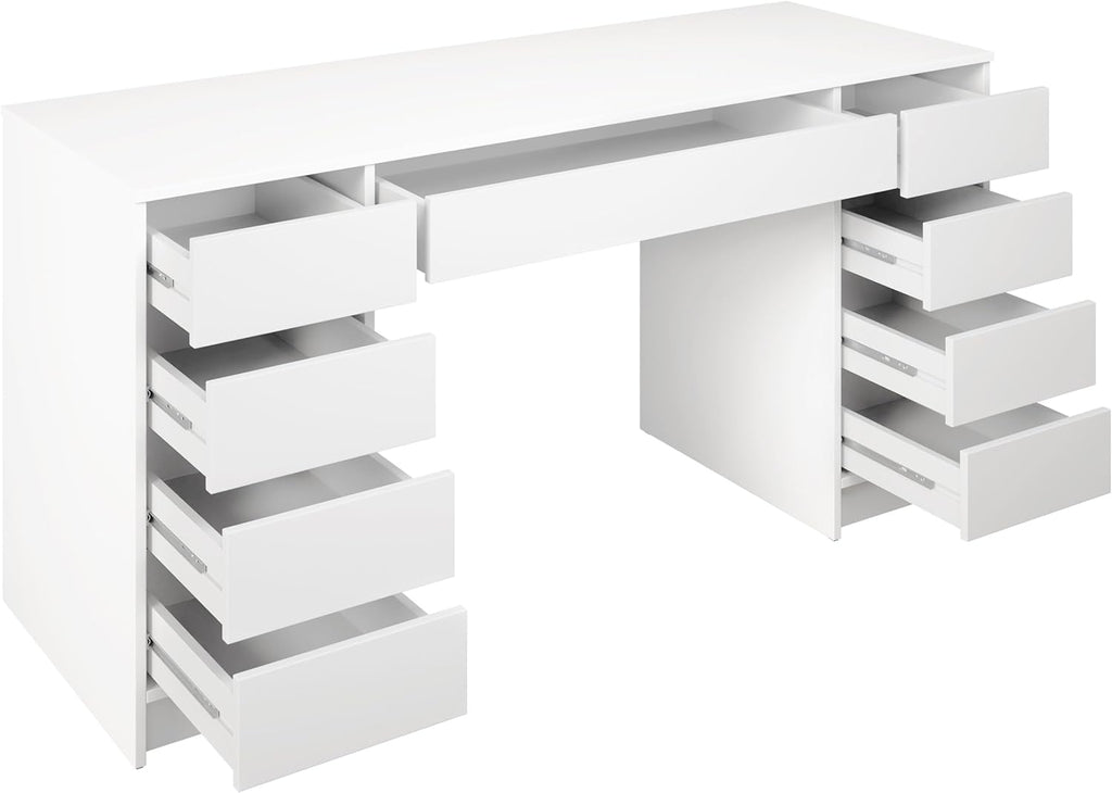 Mirjan24 Schreibtisch Ada Bis, 9 Schubladen Schülerschreibtisch Computertisch B:H:T 154x76x55cm, Kinderschreibtisch Arbeitstisch PC-Tisch Jugendzimmer Kinderzimmer (Weiß)